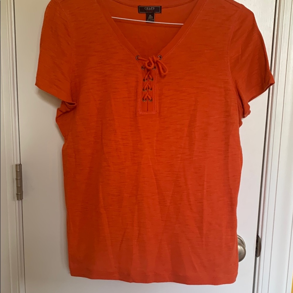 Chaps Women's Vibrant Orange Lace-Up Tee